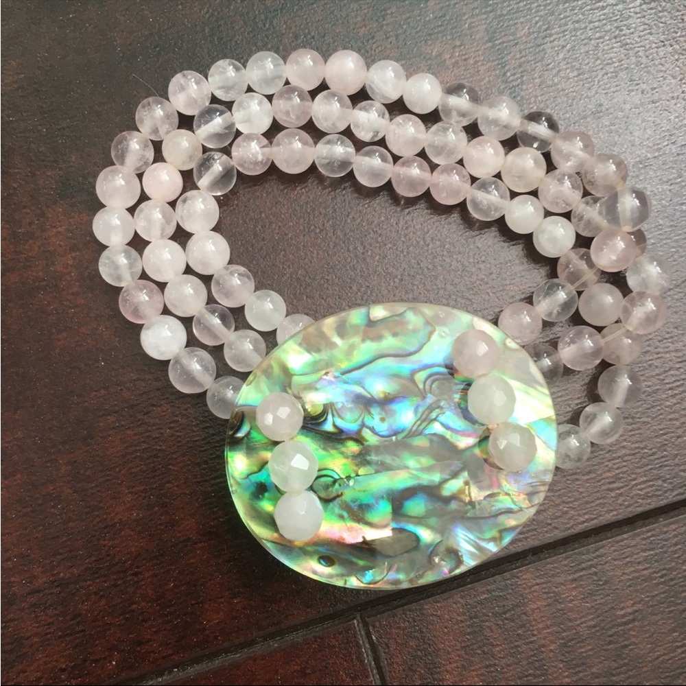 Abalone Pink Quartz Stretch Beaded Bracelet